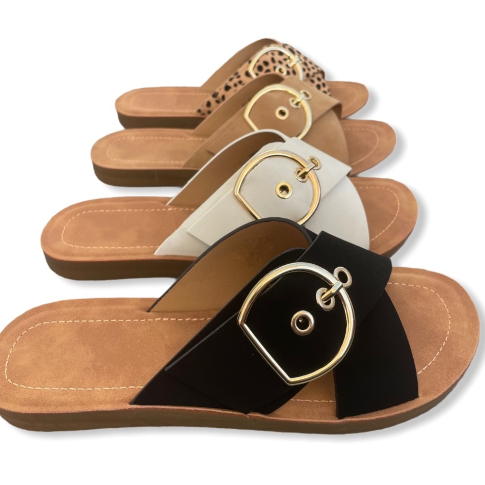 Black Adjustable Buckle Criss Cross Sandals - Picture 5 of 10